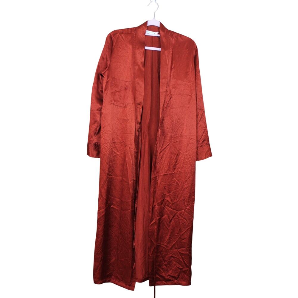 NWT Zara Burnt‎ Orange Shiny Sateen Wrap V-Neck Self-Tie Midi Dress Size XS